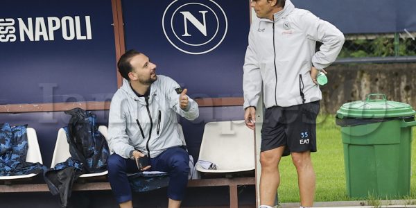 Ssc napoli’s sport director Giovanni Manna and Napoli’s Italian coach Antonio Conte during  SSC Napoli's 2024-25 preseason training camp in val di sole in Trentino, Dimaro Folgarida